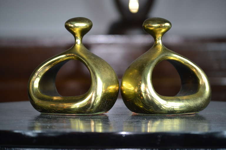 Classic pair of bookends in brass finish by Ben Seibel.