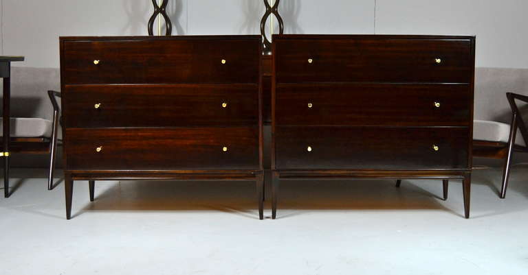Classic pair of three drawer chests by Paul McCobb. Newly refinished and in mint condition.
