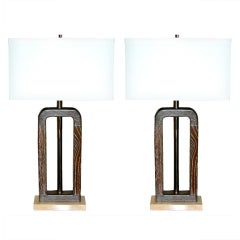 Travertine Base Cerused Table Lamps