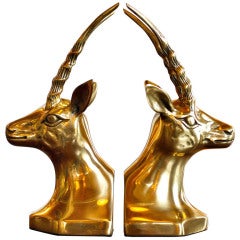 Large Elk Head Brass Bookends