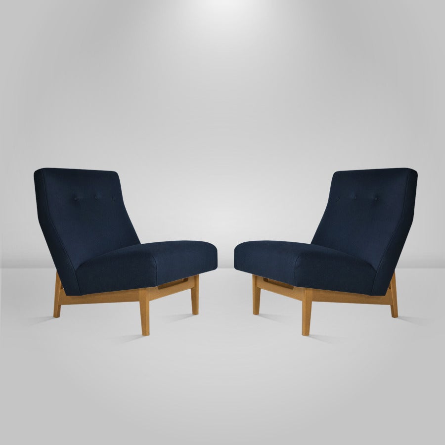 Bleached Pair of Floating Jens Risom Lounge or Slipper Chairs