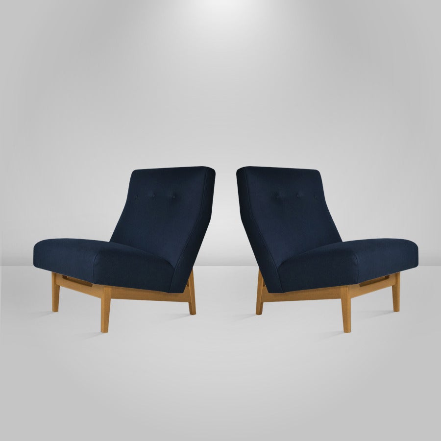 20th Century Pair of Floating Jens Risom Lounge or Slipper Chairs