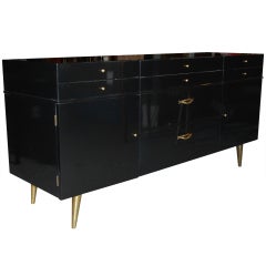 Ponti Style Black Lacquered Credenza