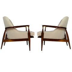 Brass Accented Danish Modern Sculpted Lounge Chairs