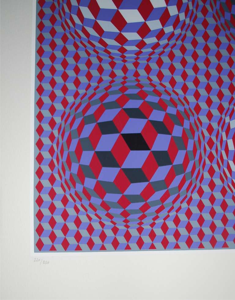Limited edition Victor Vasarey seriograph signed and numbered 220/250.
Newly framed in white floating frame.