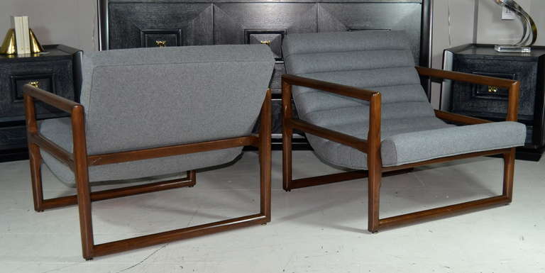 Wood Pair of Milo Baughman Cube Lounge Chairs