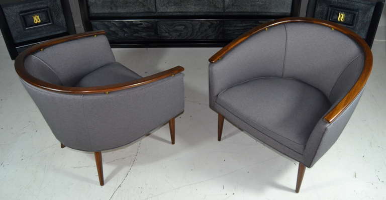 Mid-Century Modern Brass Accented Italian Lounge Chairs