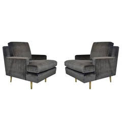 Pair of Edward Wormley for Dunbar Lounge Chairs Model #4872 on Brass Legs