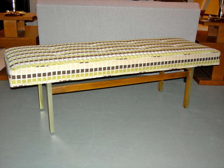 Mid-Century Modern Modern McCobb Style Brass and Walnut Upholstered Bench 