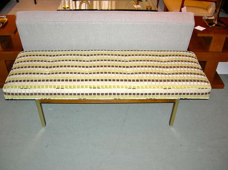 Modern McCobb Style Brass and Walnut Upholstered Bench  In Excellent Condition In Westport, CT