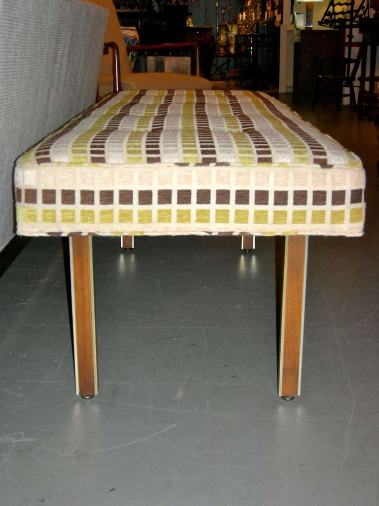 20th Century Modern McCobb Style Brass and Walnut Upholstered Bench 
