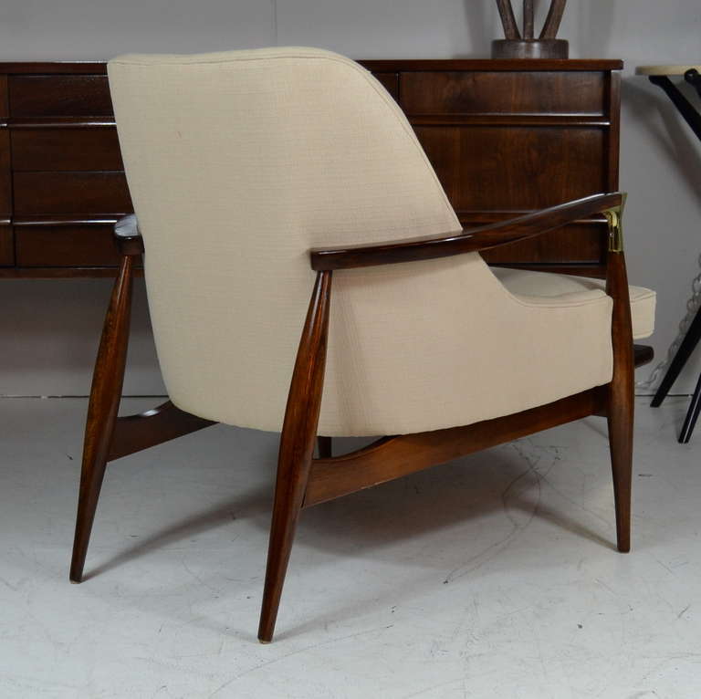 Mid-Century Modern Ib Kofod-Larsen Brass Accented Danish Modern Lounge Chairs