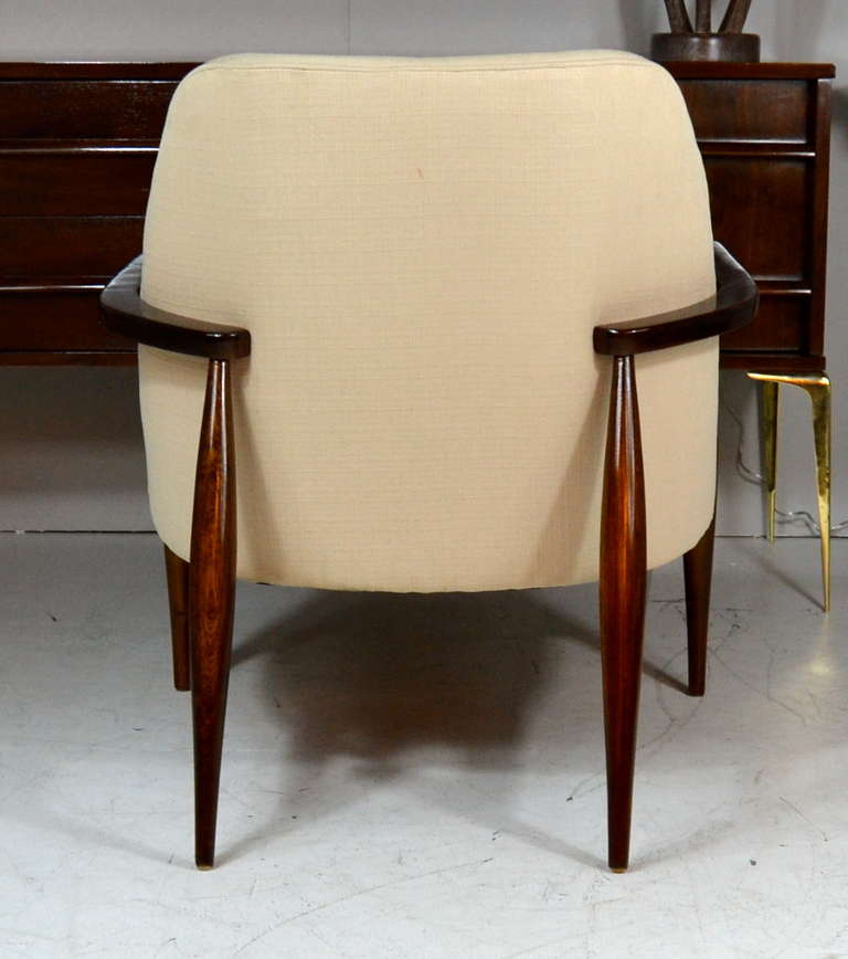 Ib Kofod-Larsen Brass Accented Danish Modern Lounge Chairs In Excellent Condition In Westport, CT