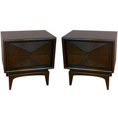 Architectural Diamond Front Nightstands in the manner of Vladimir Kagan