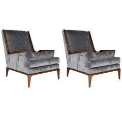 Pair of Highback Walnut Trim Lounge Chairs