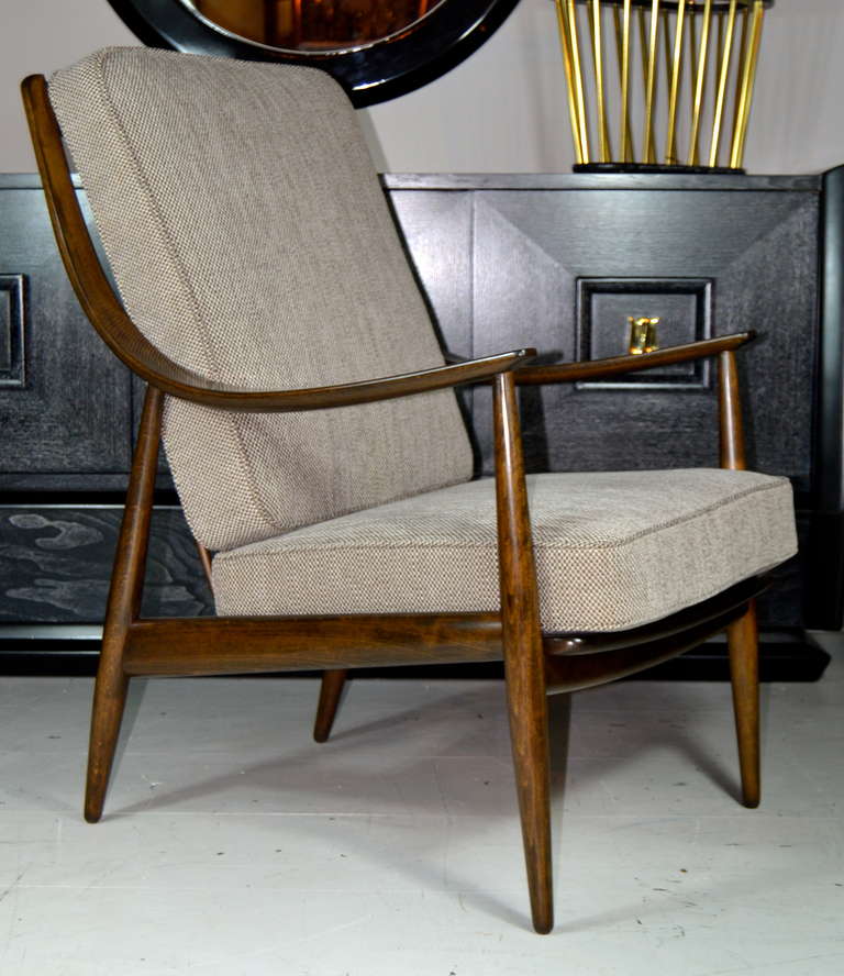 Rare high-back lounge or library chair by Peter Hvit. Newly upholstered and refinished.