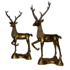 44" Pair of Deer Brass Sculptures 1950's