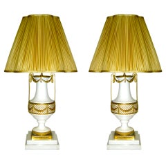 French Porcelain and Bronze Table Lamps