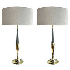 Sensational Pair of Sculptural Cerused Table Lamps after Gio Ponti