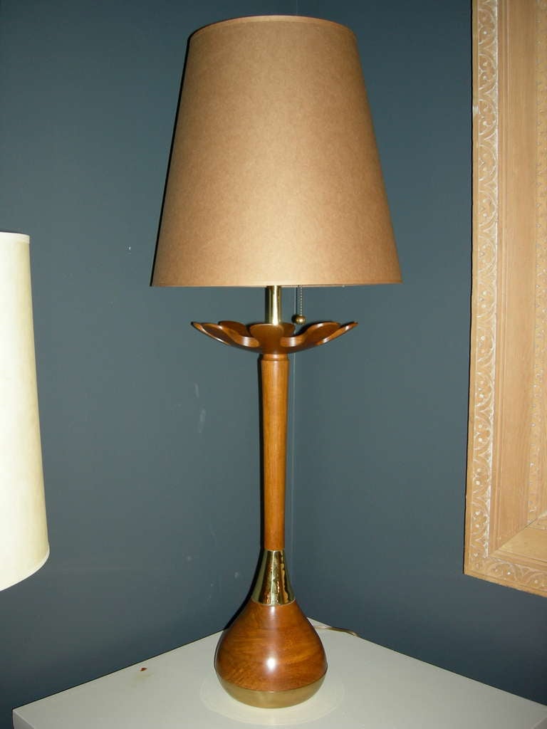 Danish Modern Tall Teardrop form, Teak Table Lamp