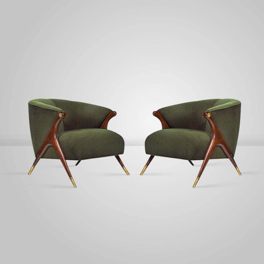 Pair of Modernist Karpen Lounge Chairs, circa 1950s In Excellent Condition In Westport, CT