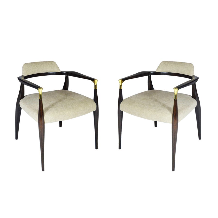Pair of Sculptural Armchairs with Brass Details, Denmark, 1955