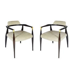 Pair of Sculptural Armchairs with Brass Details, Denmark, 1955