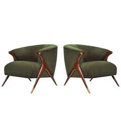 Paire de chaises longues modernistes Karpen:: circa 1950s