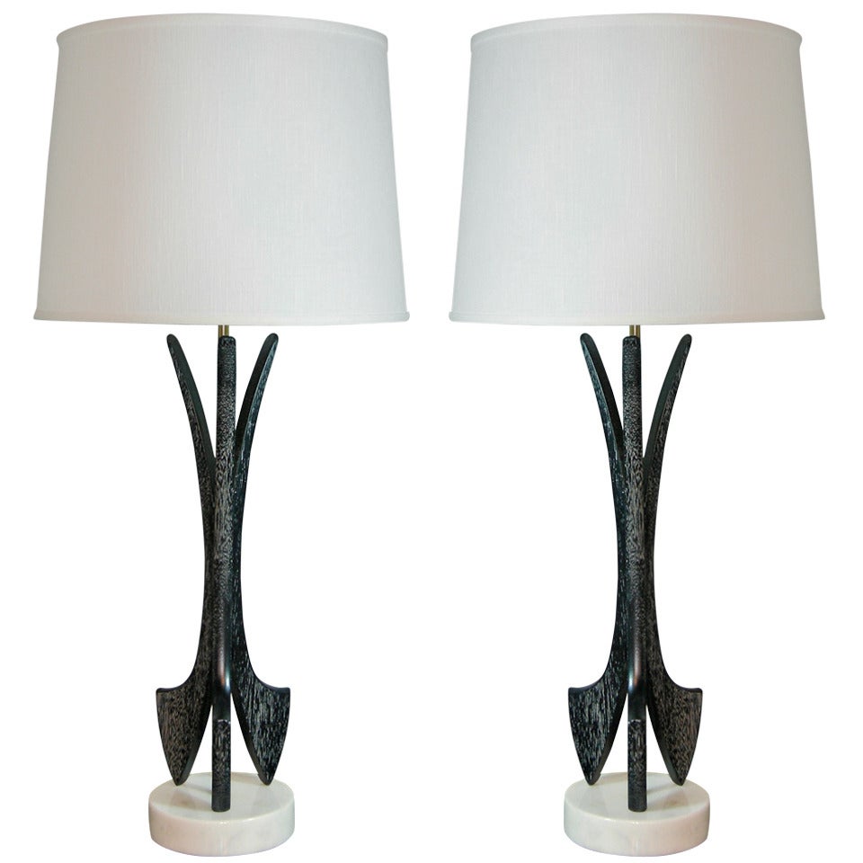 Sculpted Marble Base Cerused Table Lamps