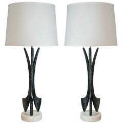 Sculpted Marble Base Cerused Table Lamps