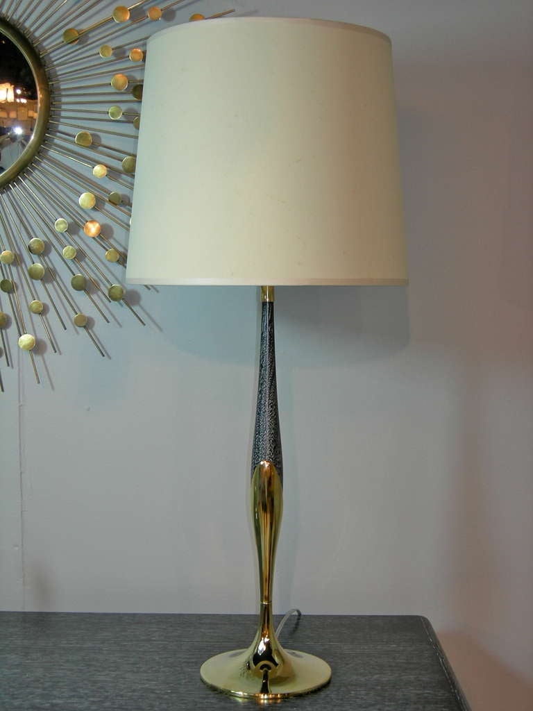 Wood Ceruse and Brass Table Lamps by Laurel Co.