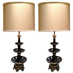 Gerald Thurston Tiered Pierced Porcelain Table Lamps