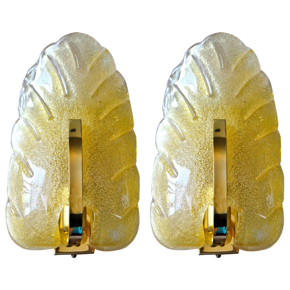 Pair of Amber Murano Glass Sconces by Barovier and Toso