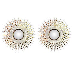 Pair of Brass Sunburst Mirrors / Sculptures