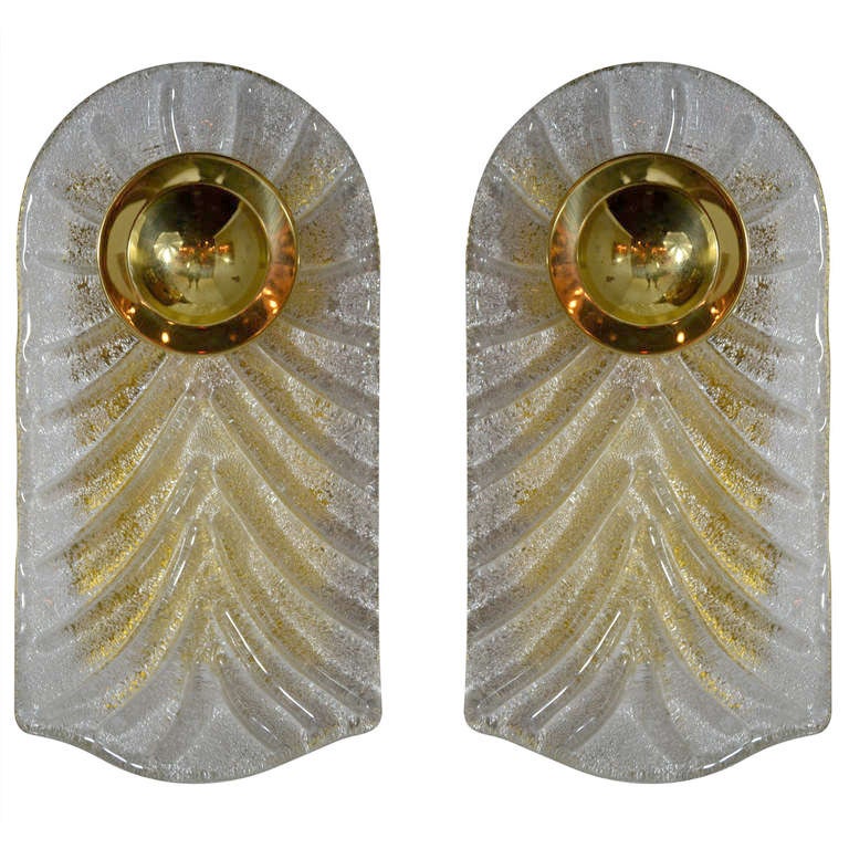 Pair of Murano Glass and Brass Sconces