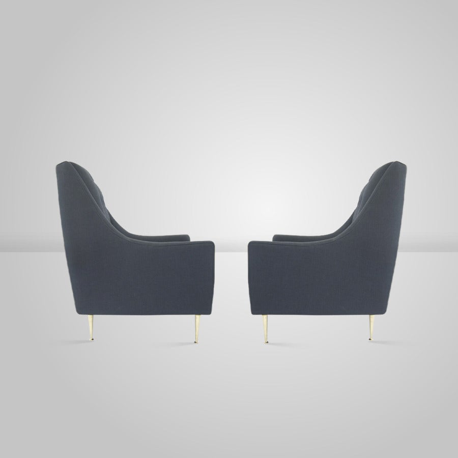 Mid-Century Modern Pair of Italian Lounge Chairs on Brass Legs
