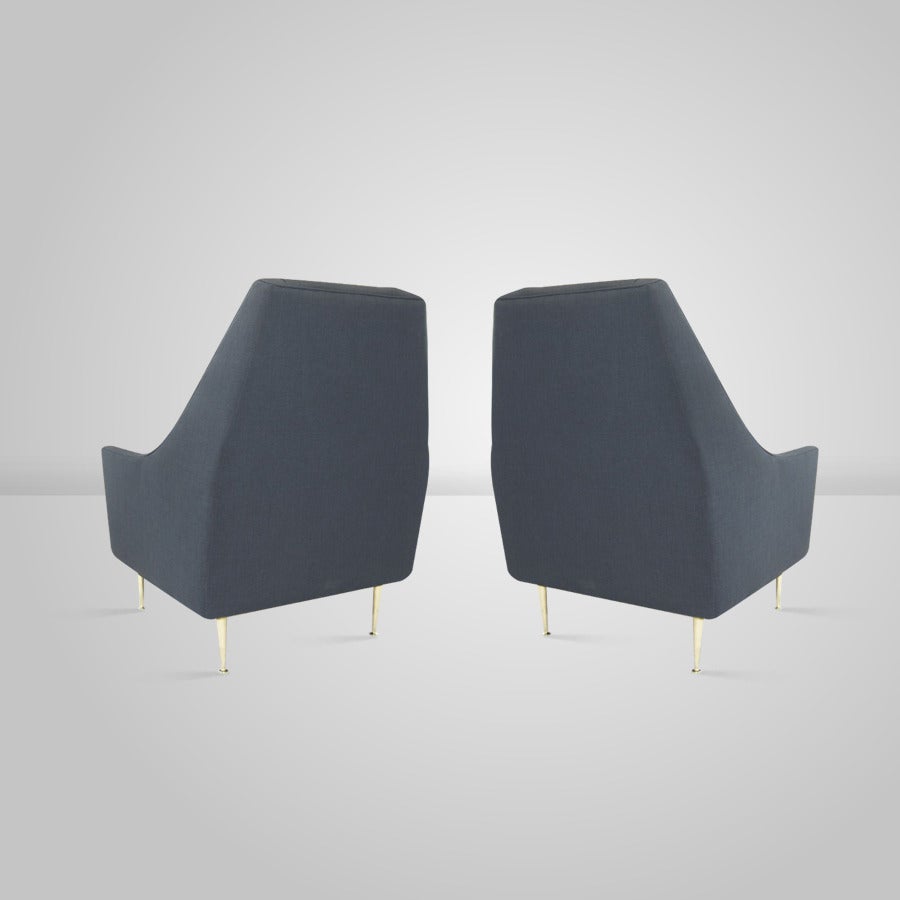 Pair of Italian Lounge Chairs on Brass Legs 3
