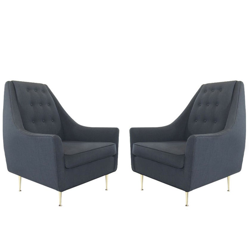 Pair of Italian Lounge Chairs on Brass Legs