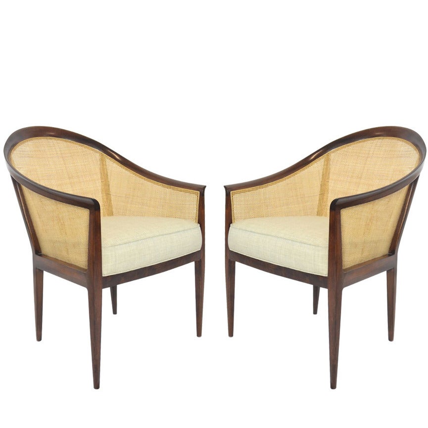 Pair of Kipp Stewart for Directional Caned Lounge Chairs For Sale at