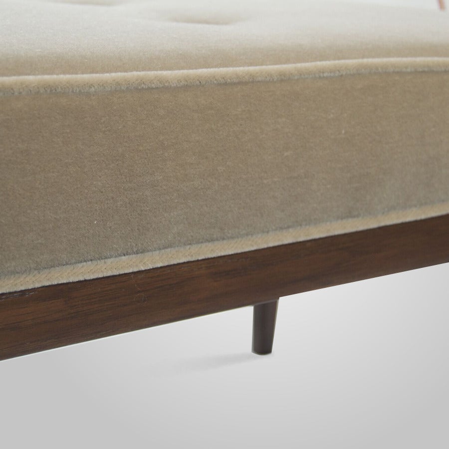 Extra Long Paul McCobb Style Walnut Bench in Mohair 3