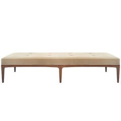 Extra Long Paul McCobb Style Walnut Bench in Mohair