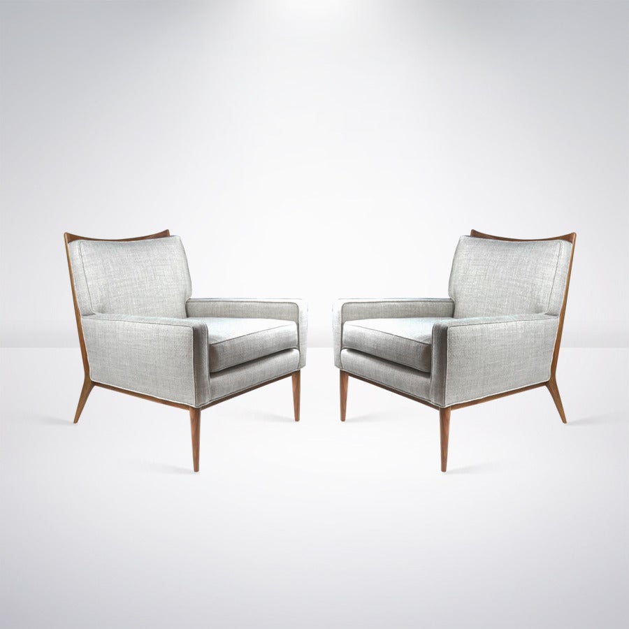 20th Century Paul McCobb for Directional Walnut Frame Lounge Chairs, circa 1950s