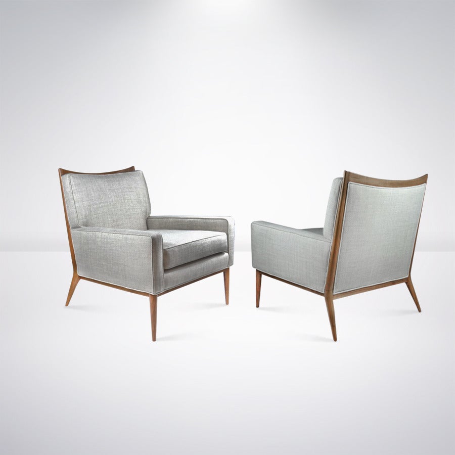 Mid-Century Modern Paul McCobb for Directional Walnut Frame Lounge Chairs, circa 1950s