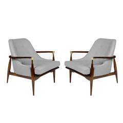 Pair of Danish Modern Brass-Accented Lounge Chairs, circa 1950s