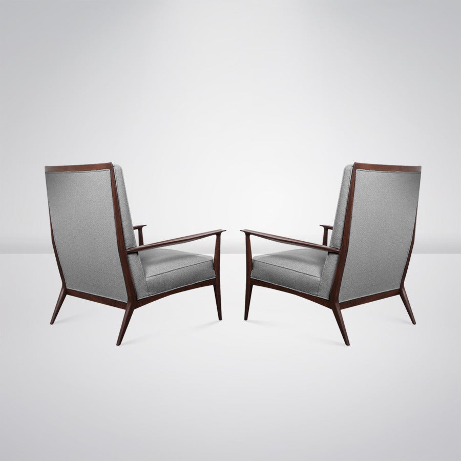 Mid-Century Modern Paul McCobb for Directional Walnut Frame Lounge Chairs, 1950s