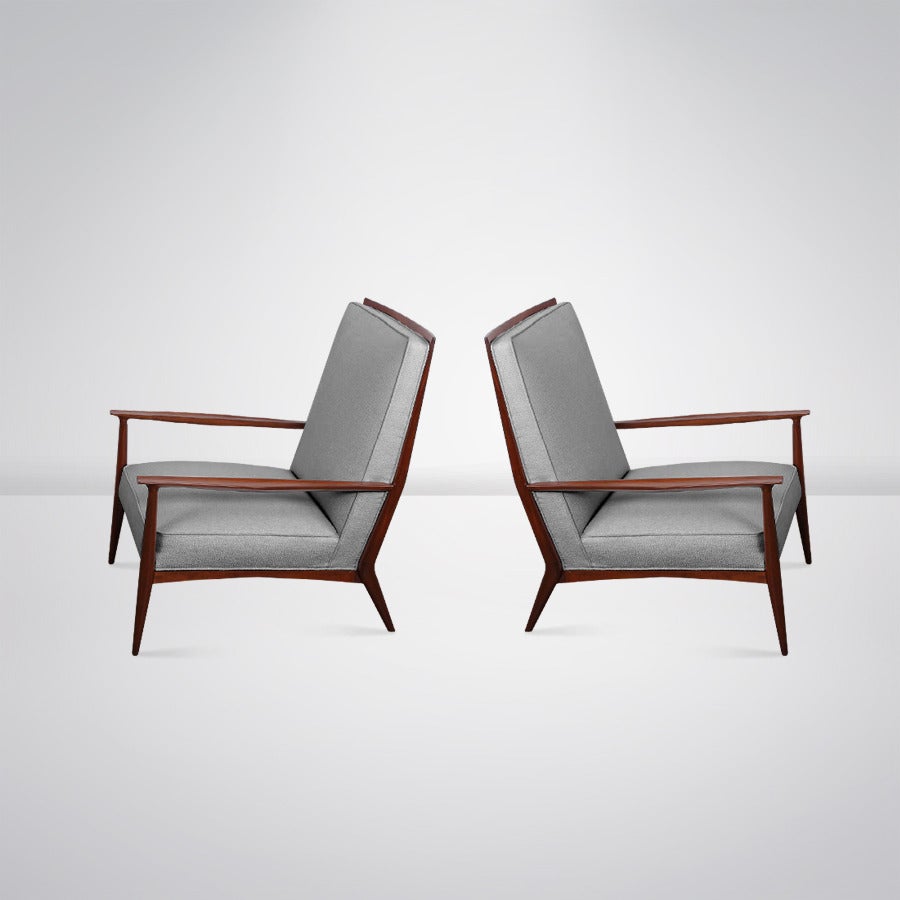 20th Century Paul McCobb for Directional Walnut Frame Lounge Chairs, 1950s