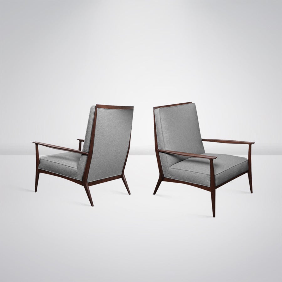 Bouclé Paul McCobb for Directional Walnut Frame Lounge Chairs, 1950s