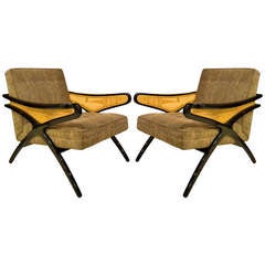 Ebonized Kagan Style Siccor Armed Lounge Chairs