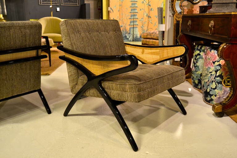 Ebonized Kagan Style Siccor Armed Lounge Chairs