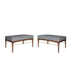 Pair of Brass-Rodded Benches in the Manner of Edward Wormley, 1950s